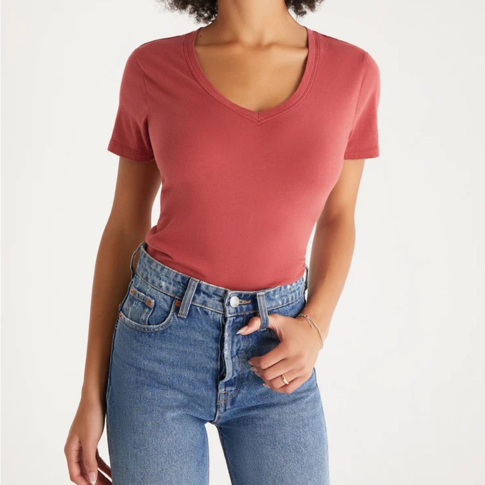 NWT Z Supply Kasey Modal V Neck Tee-Rouge